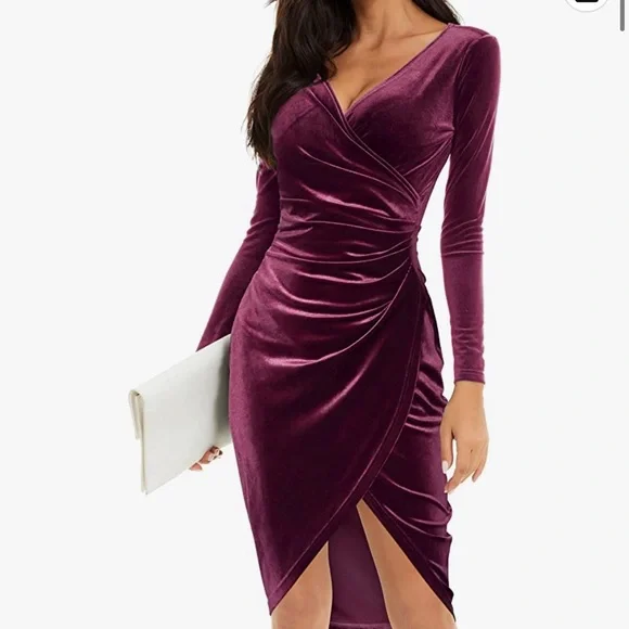 long sleeve burgundy dress lace ZAPAKA Women Plus Size Burgundy Half Sleeves Long Lace Formal Dress with Slit A Line Chiffon Wedding Guest Dress, Burgundy / US20W